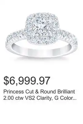 Costco Princess Cut & Round Brilliant 2.00 ctw VS2 Clarity, G Color Diamond Platinum Halo Ring offer