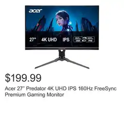 Costco Acer 27 Predator 4K UHD IPS 160Hz FreeSync Premium Gaming Monitor offer