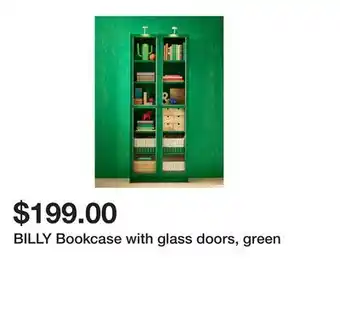 Ikea BILLY Bookcase with glass doors, green offer