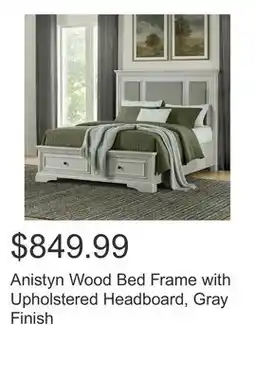 Costco Anistyn Wood Bed Frame with Upholstered Headboard, Gray Finish offer