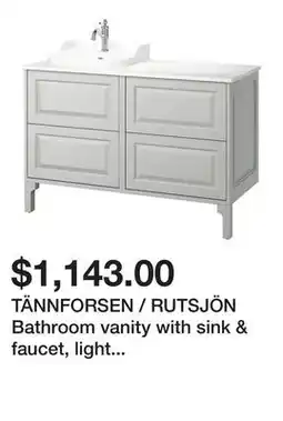 Ikea TÄNNFORSEN / RUTSJÖN Bathroom vanity with sink & faucet, light gray/white marble effect offer