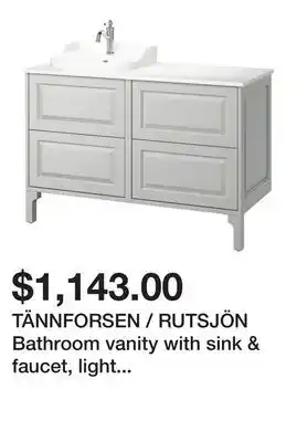 Ikea TÄNNFORSEN / RUTSJÖN Bathroom vanity with sink & faucet, light gray/white marble effect offer