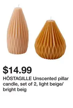Ikea HÖSTAGILLE Unscented pillar candle, set of 2, light beige/bright beig offer