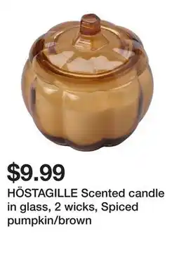 Ikea HÖSTAGILLE Scented candle in glass, 2 wicks, Spiced pumpkin/brown offer