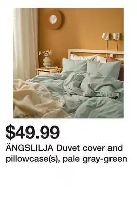 Ikea ÄNGSLILJA Duvet cover and pillowcase(s), pale gray-green offer