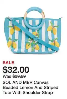 Marshalls SOL AND MER Canvas Beaded Lemon And Striped Tote With Shoulder Strap offer