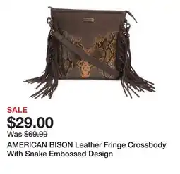Marshalls AMERICAN BISON Leather Fringe Crossbody With Snake Embossed Design offer