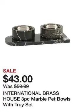 Marshalls INTERNATIONAL BRASS HOUSE 3pc Marble Pet Bowls With Tray Set offer