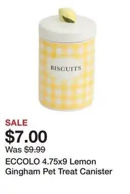 Marshalls ECCOLO 4.75x9 Lemon Gingham Pet Treat Canister offer