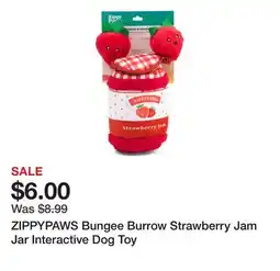 Marshalls ZIPPYPAWS Bungee Burrow Strawberry Jam Jar Interactive Dog Toy offer