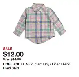 Marshalls HOPE AND HENRY Infant Boys Linen Blend Plaid Shirt offer