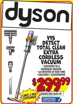 Ollie's V15 DETECT TOTAL CLEAN EXTRA CORDLESS VACUUM offer