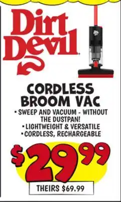 Ollie's DIRT DEVIL CORDLESS BROOM VAC offer