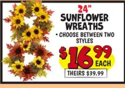Ollie's 24 SUNFLOWER WREATHS offer