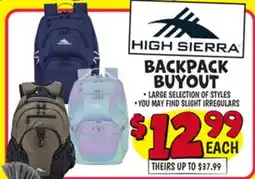 Ollie's HIGH SIERRA BACKPACK BUYOUT offer