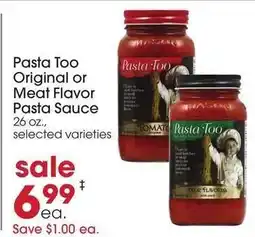 Giant Eagle Pasta Too Original or Meat Flavor Pasta Sauce offer