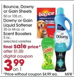 Giant Eagle Bounce, Downy or Gain Sheets offer