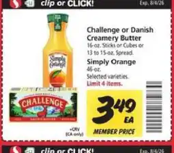 Safeway Challenge or Danish Creamery Butter, Simply Orange offer