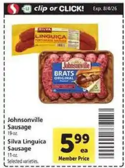 Safeway Johnsonville Sausage / Silva Linguica Sausage offer