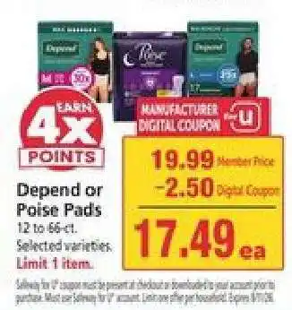 Safeway Depend or Poise Pads offer