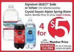 Safeway Signature SELECT Soda or Seltzer / Crystal Geyser Alpine Spring Water offer