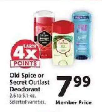 Safeway Old Spice or Secret Outlast Deodorant offer