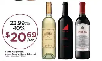Kroger Santa Margherita, Justin Paso or Daou Cabernet offer
