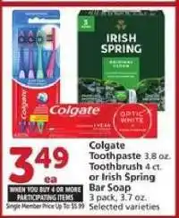 Albertsons Colgate Toothpaste or Toothbrush or Irish Spring Bar Soap offer