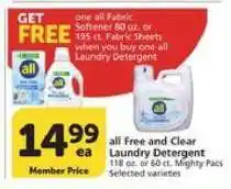Albertsons all Free and Clear Laundry Detergent offer