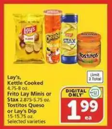 Albertsons Lay's, Frito Lay Minis, Stax, Tostitos Queso or Lay's Dip offer
