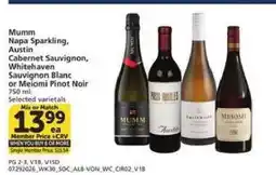 Albertsons Mumm Napa Sparkling, Austin Cabernet Sauvignon, Whitehaven Sauvignon Blanc or Meiomi Pinot Noir offer