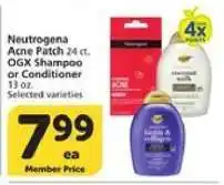 Albertsons Neutrogena Acne Patch 24 ct., OGX Shampoo or Conditioner 13 oz offer
