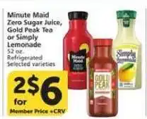 Albertsons Minute Maid Zero Sugar Juice, Gold Peak Tea or Simply Lemonade offer