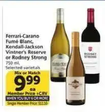 Albertsons Ferrari-Carano Fumé Blanc, Kendall-Jackson Vintner's Reserve or Rodney Strong offer