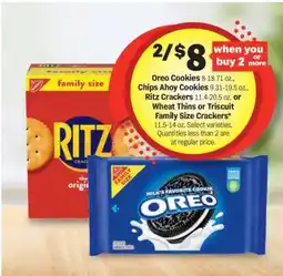 Meijer Oreo Cookies, Chips Ahoy Cookies, Ritz Crackers, Wheat Thins or Triscuit Family Size Crackers offer