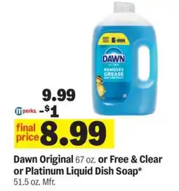 Meijer Dawn Original or Free & Clear or Platinum Liquid Dish Soap offer