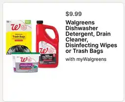 Walgreens Walgreens Dishwasher Detergent, Drain Cleaner, Disinfecting Wipes or Trash Bags offer