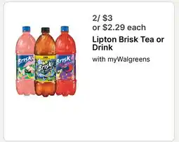 Walgreens Lipton Brisk Tea or Drink offer
