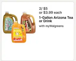 Walgreens 1-Gallon Arizona Tea or Drink offer