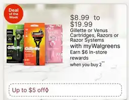 Walgreens Gillette or Venus Cartridges, Razors or Razor Systems offer