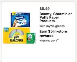 Walgreens Bounty, Charmin or Puffs Paper Products offer