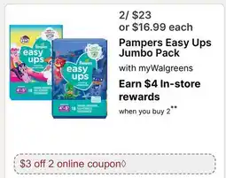 Walgreens Pampers Easy Ups Jumbo Pack offer