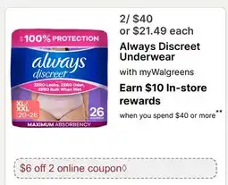 Walgreens Always Discreet Underwear offer