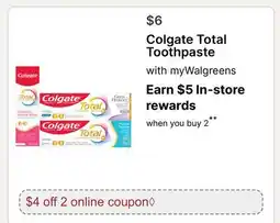 Walgreens Colgate Total Toothpaste offer