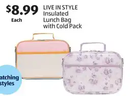 Aldi LIVE IN STYLE Insulated Lunch Bag with Cold Pack offer