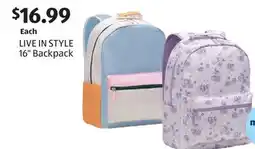 Aldi LIVE IN STYLE 16 Backpack offer