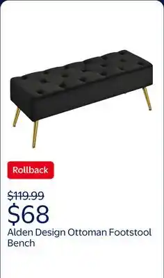 Walmart Alden Design Modern Upholstered Velvet Ottoman Footstool Bench for Bedroom, Black offer