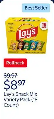 Walmart Lay's Snacks Mix Potato Chips Variety Pack, 1 oz, 18 Count offer