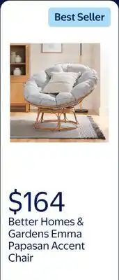 Walmart Better Homes & Gardens Emma Papasan Accent Chair, Gray Linen offer