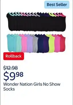 Walmart Wonder Nation Girls No Show Socks offer